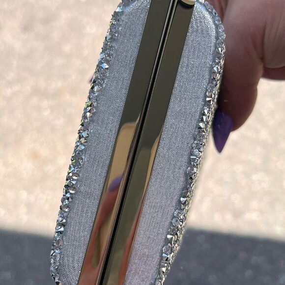 Silver Crystal Purse with Crystals on Front and Back & silver detachable chain - Picture 6 of 8